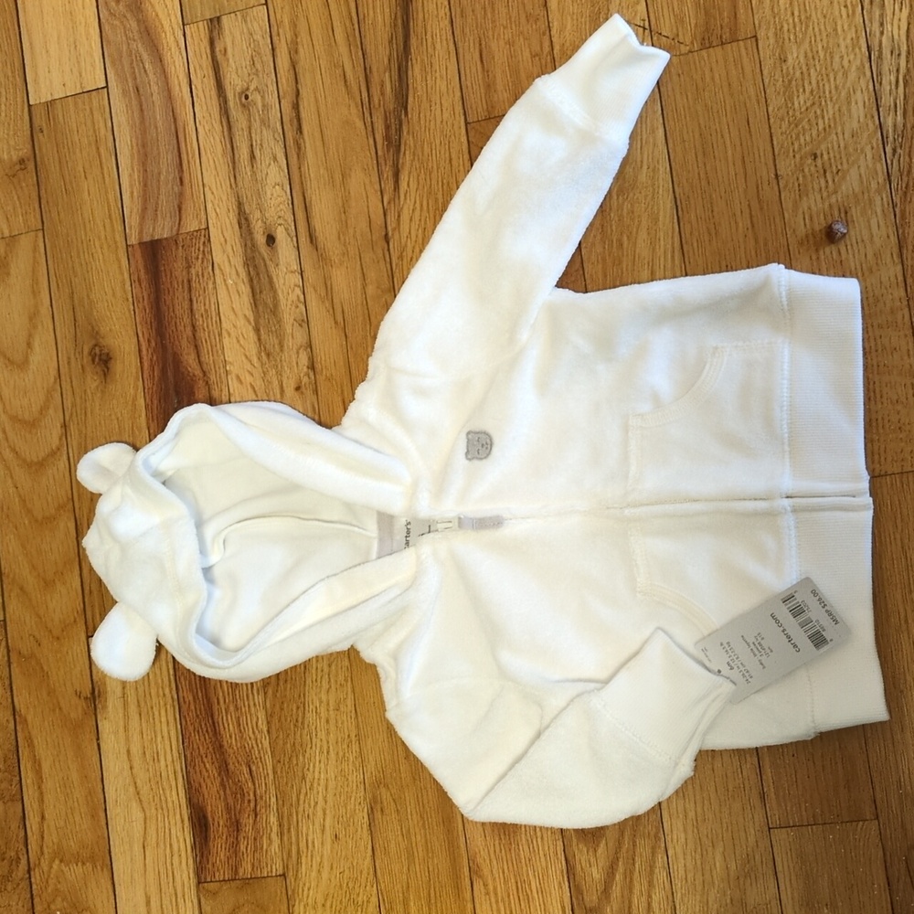 Carters 6m zip up hoodie w bear ears White
